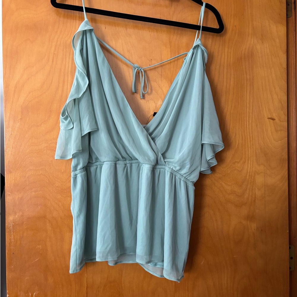 Express Light Blue Ruffle Blouse